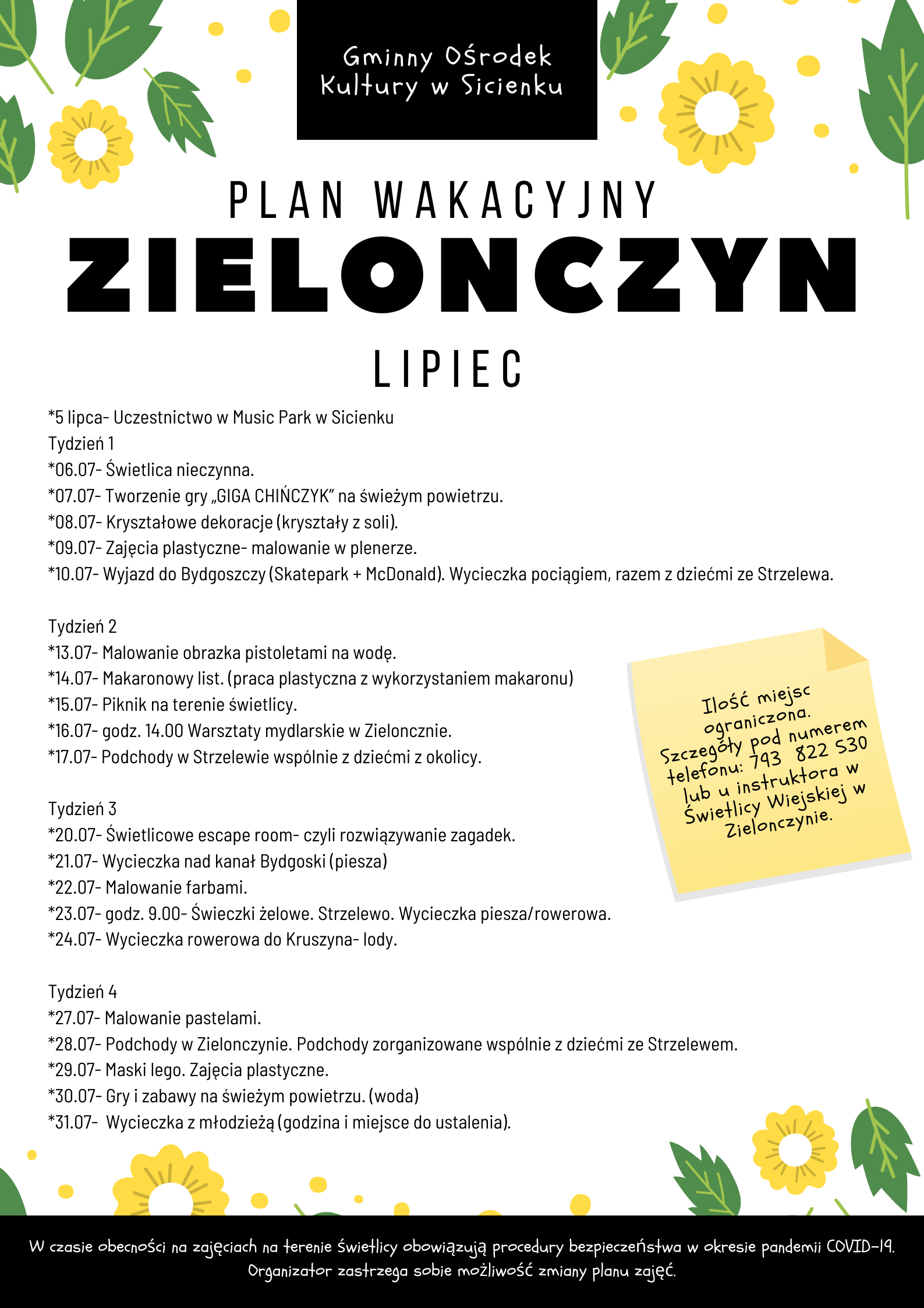 Plan wakacyjny- Zielonczyn