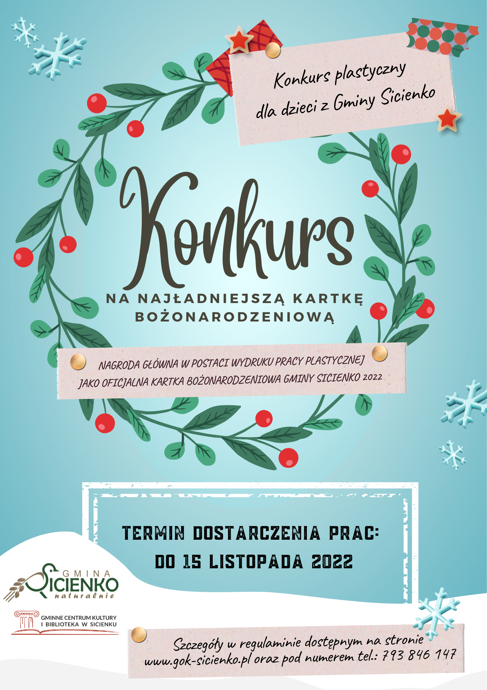 Plakat- konkurs na najładnieszką kartkę bożonodzeniową  