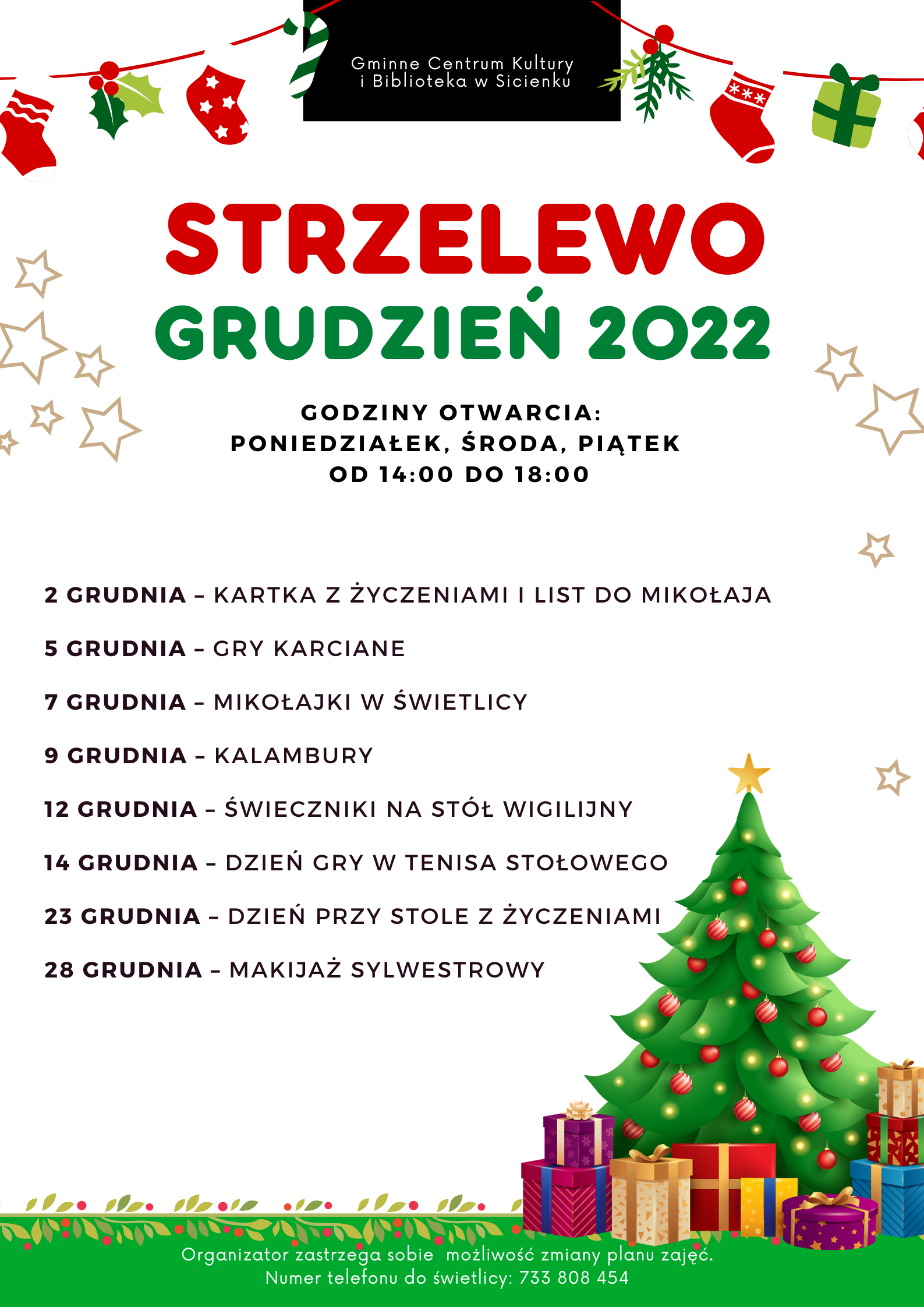 Plan pracy - grudzień 2022 Strzelewo