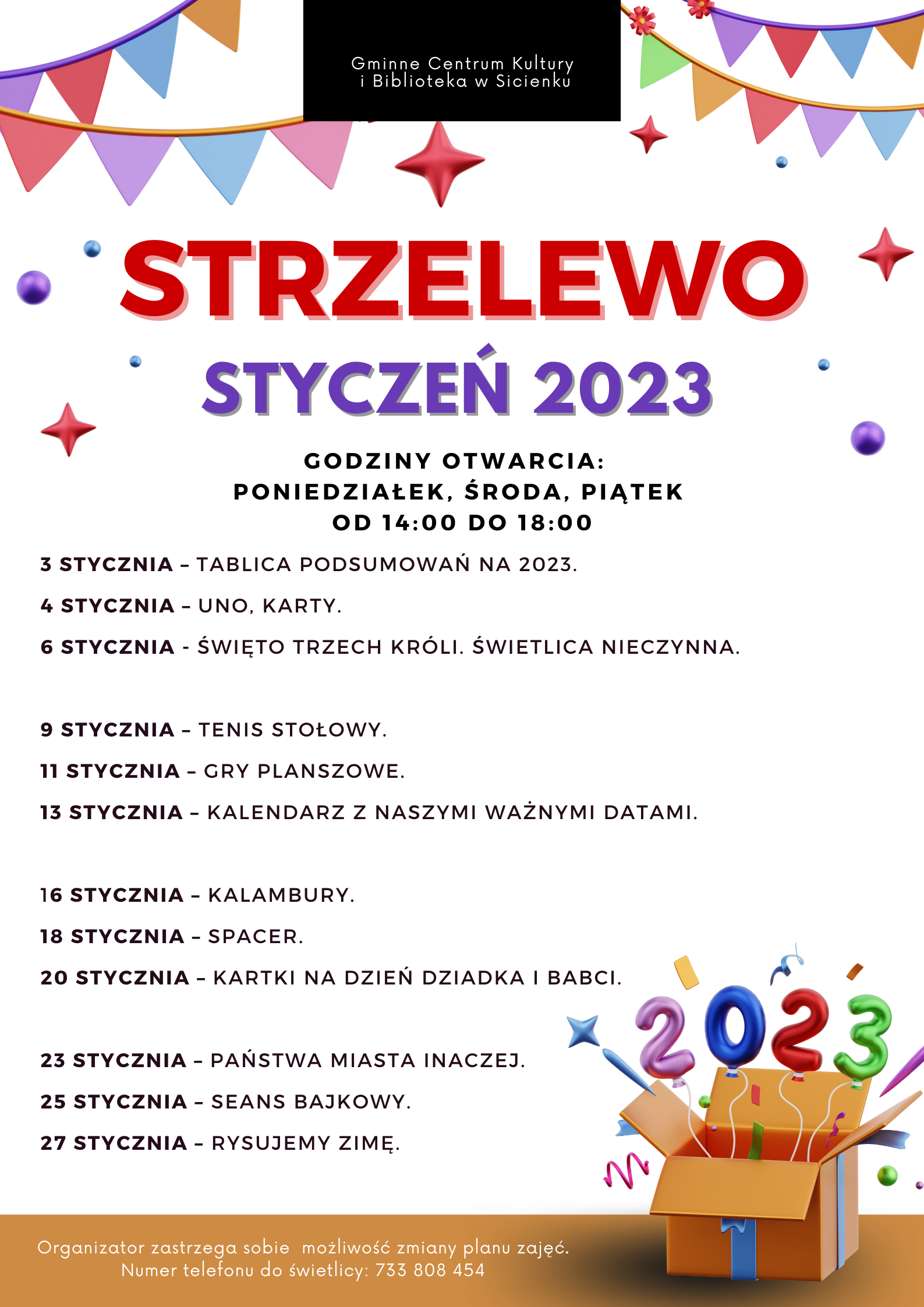 Plan pracy - styczeń 2023 Strzelewo