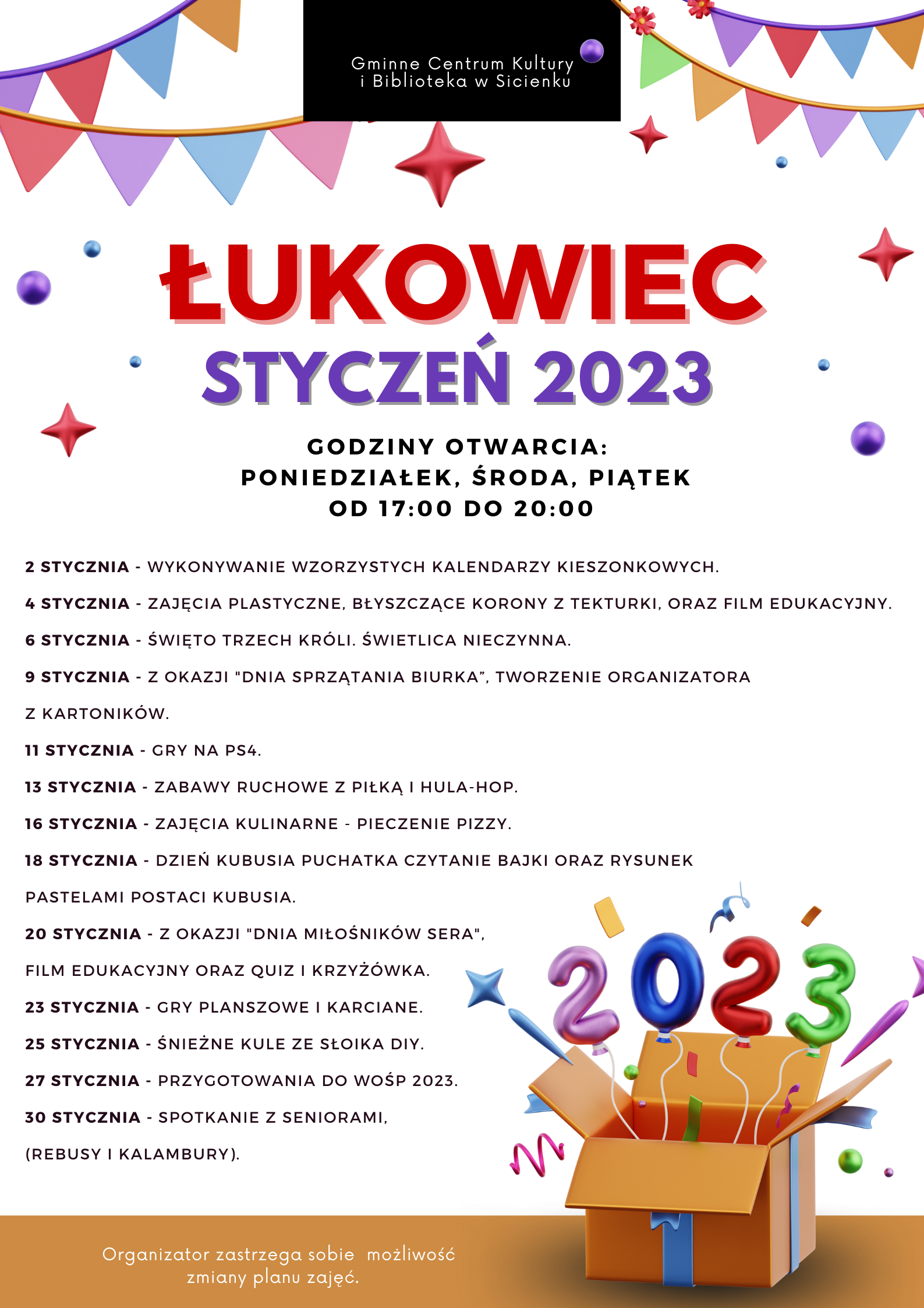 Plan pracy - styczeń 2023 Łukowiec