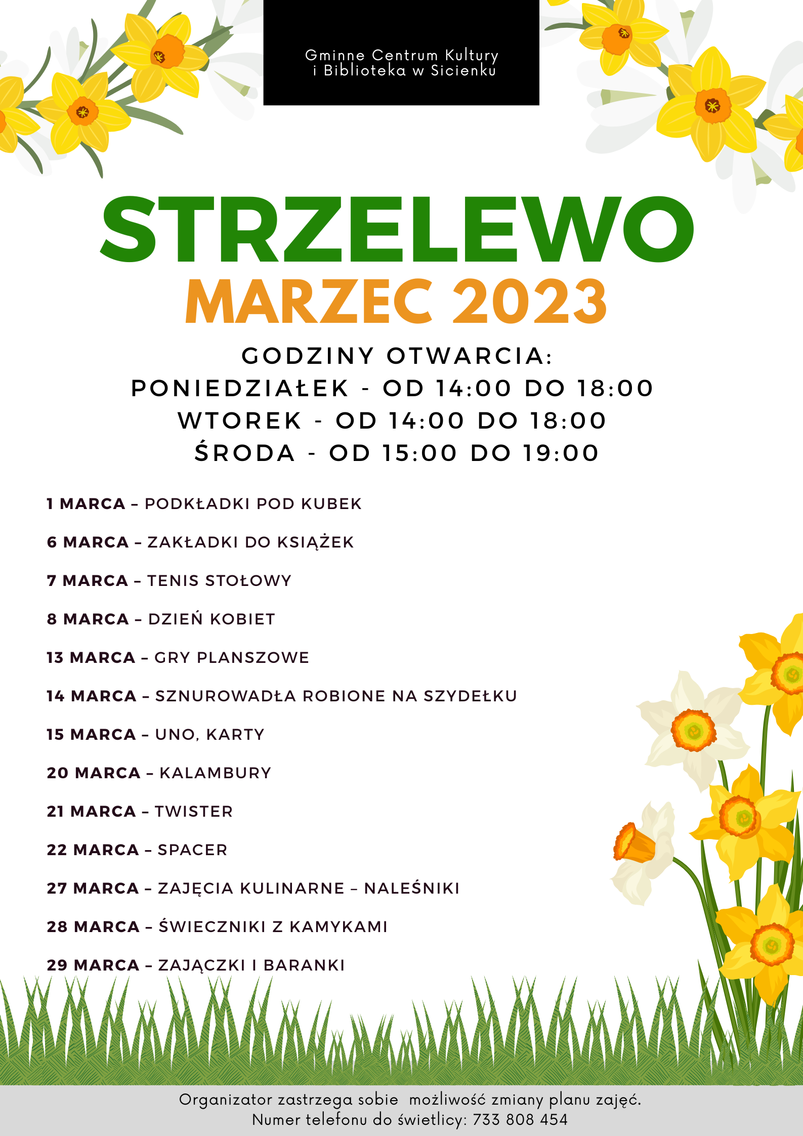 Plan pracy - marzec 2023 Strzelewo