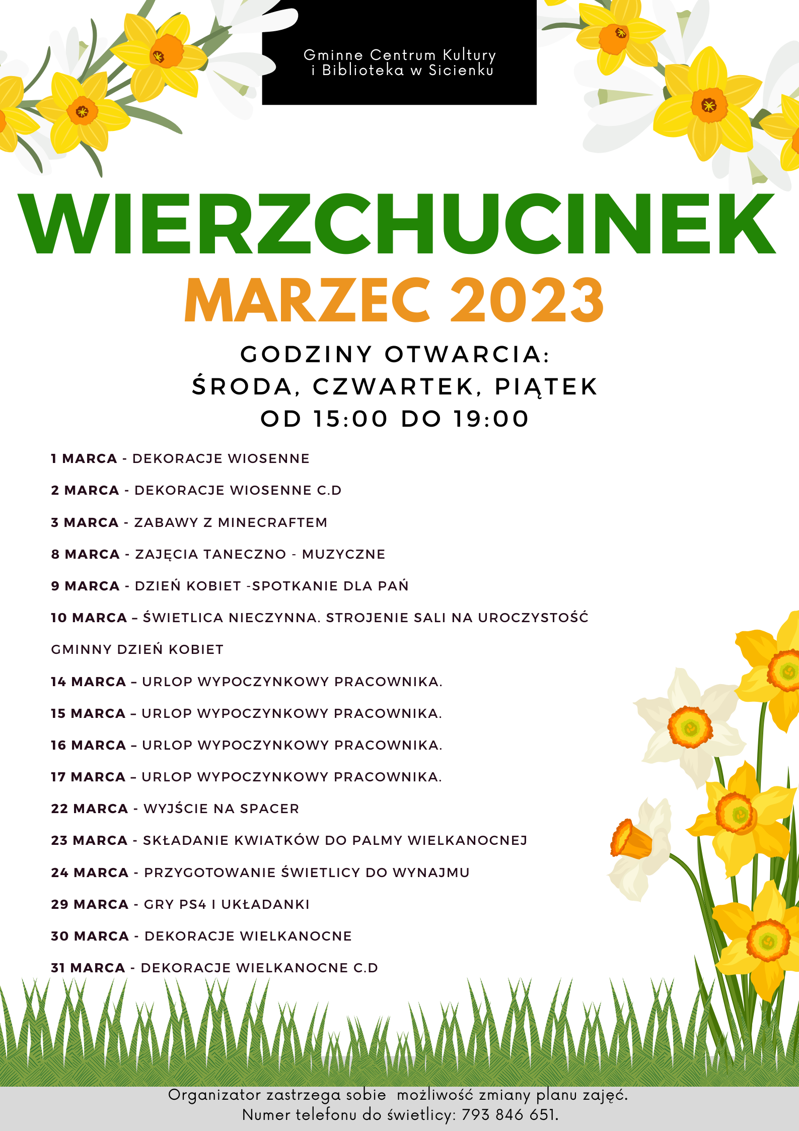 Plan pracy - marzec 2023 Wierzchucinek