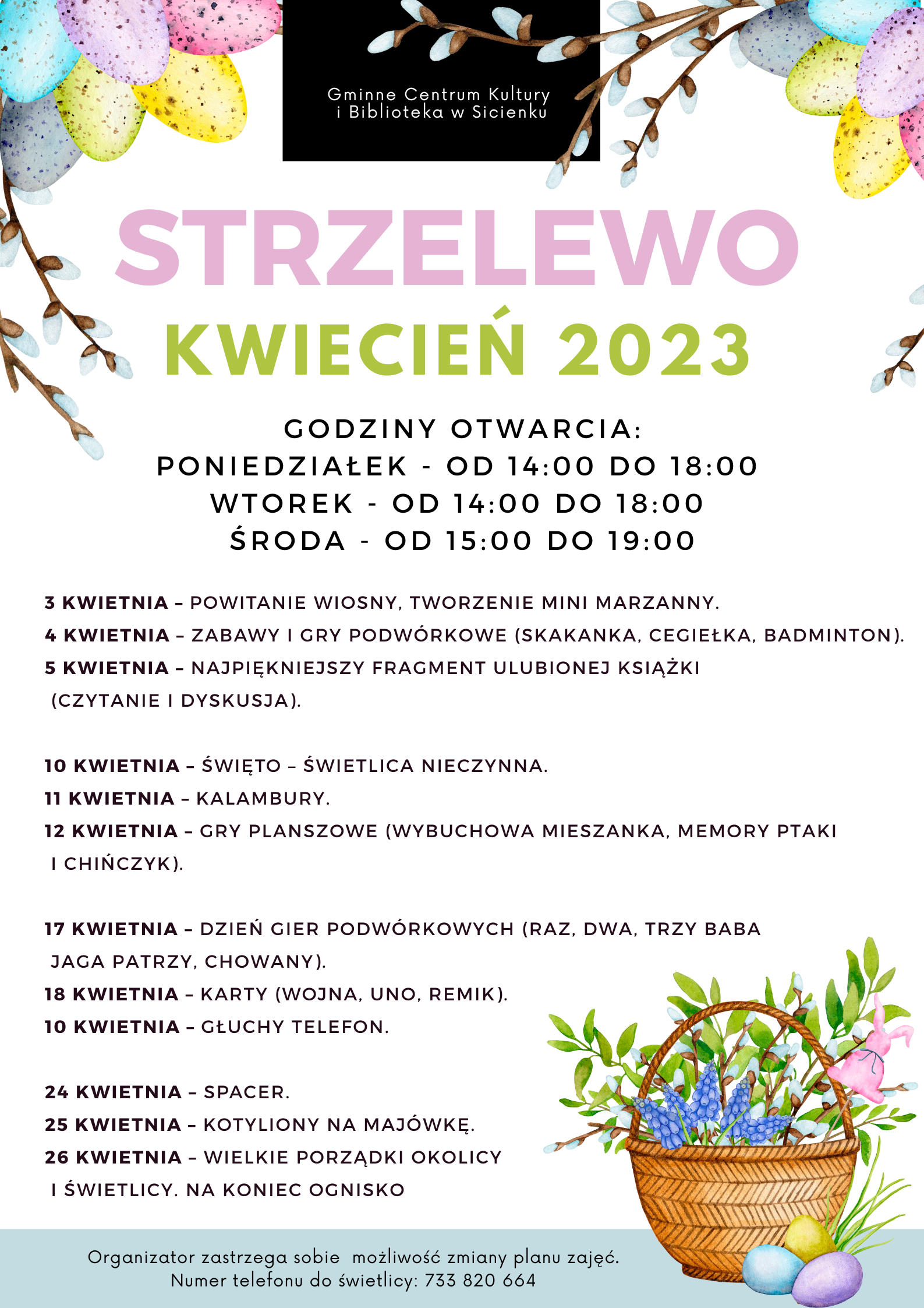 Plan pracy - kwiecień 2023 Strzelewo