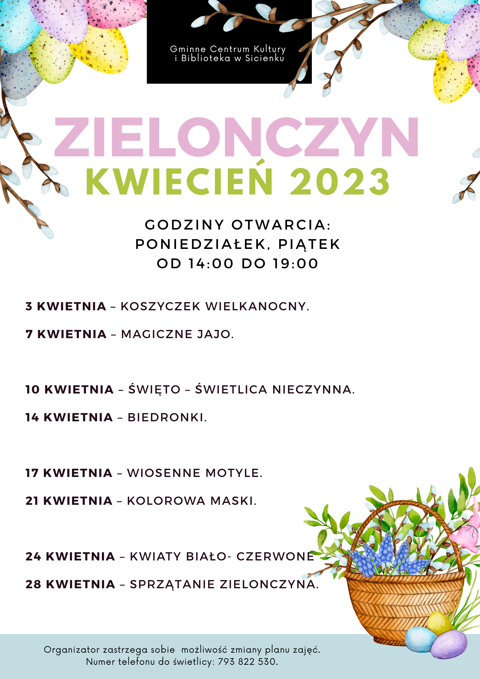 Plan pracy - kwiecień 2023 Zielonczyn