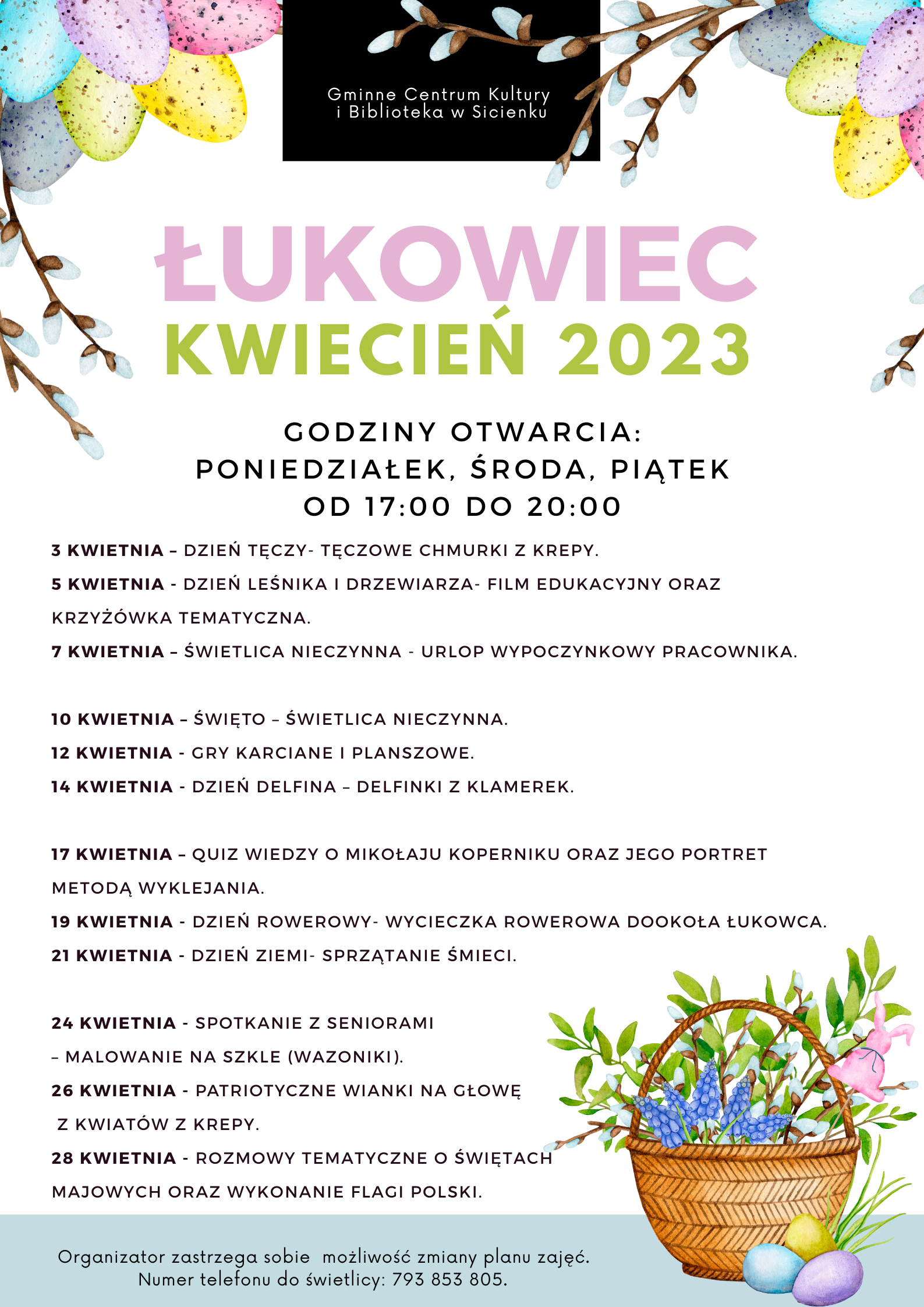 Plan pracy - kwiecień 2023 Łukowiec