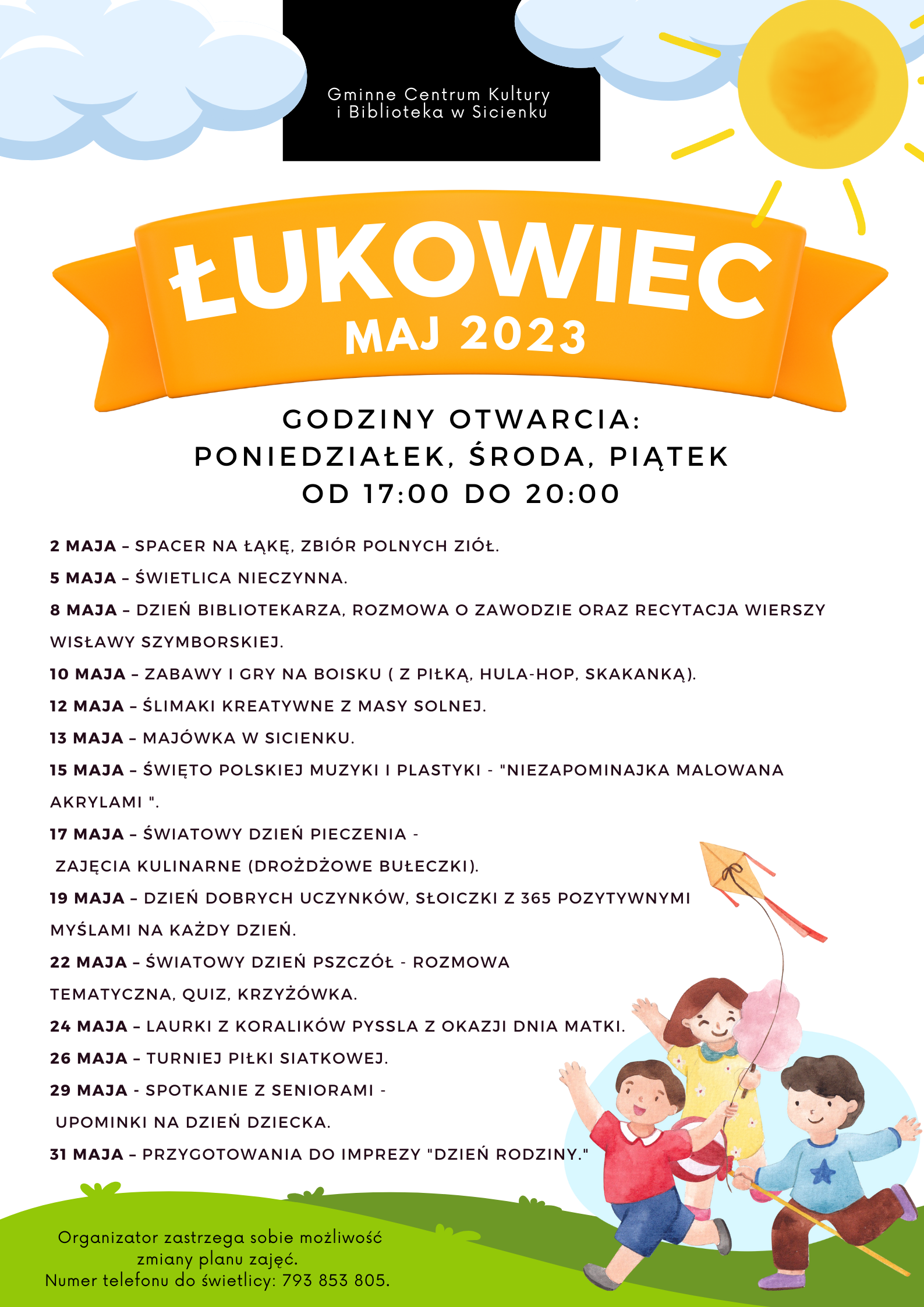 Plan pracy - maj 2023 Łukowiec