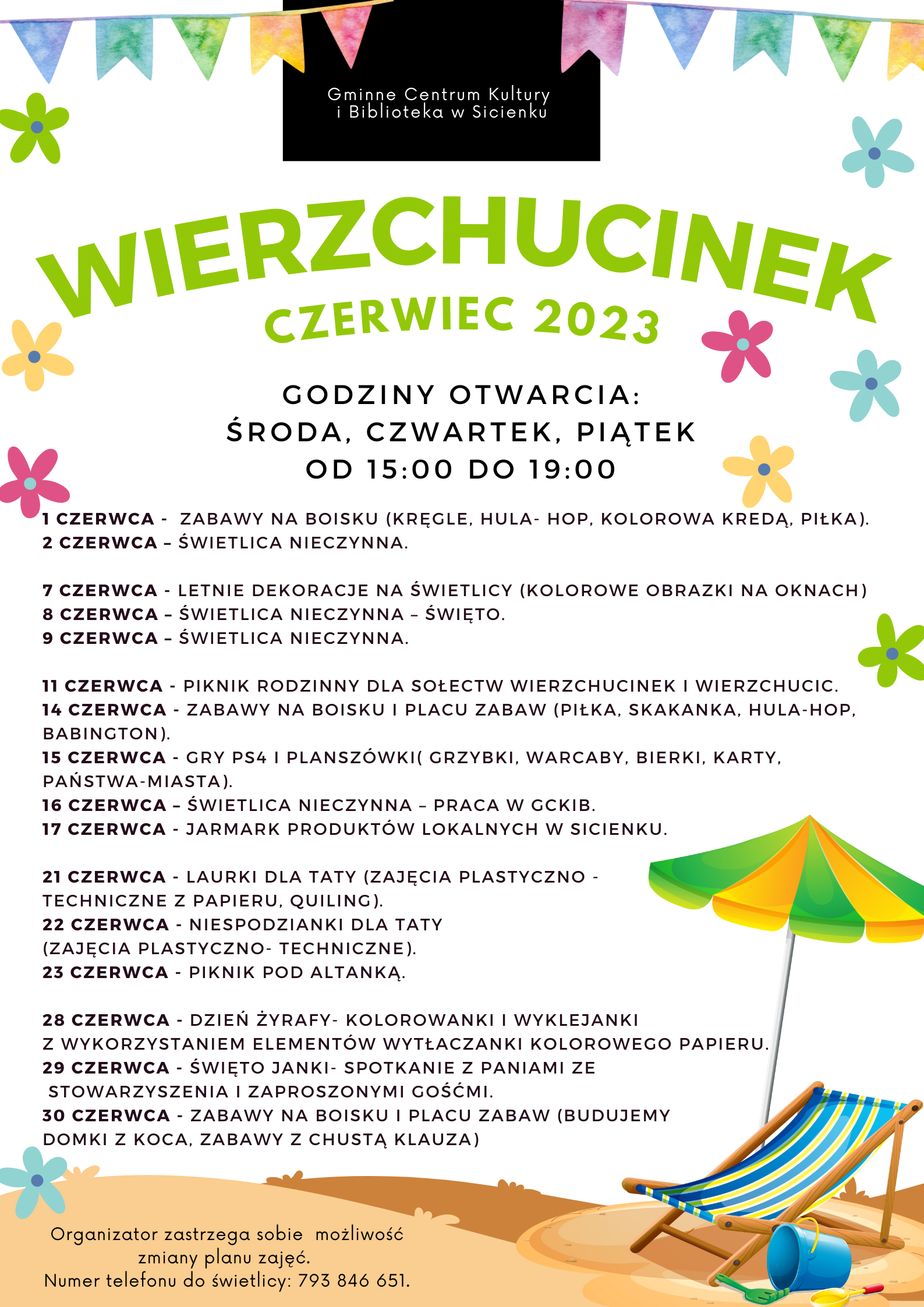 Plan pracy - czerwiec 2023 Wierzchucinek