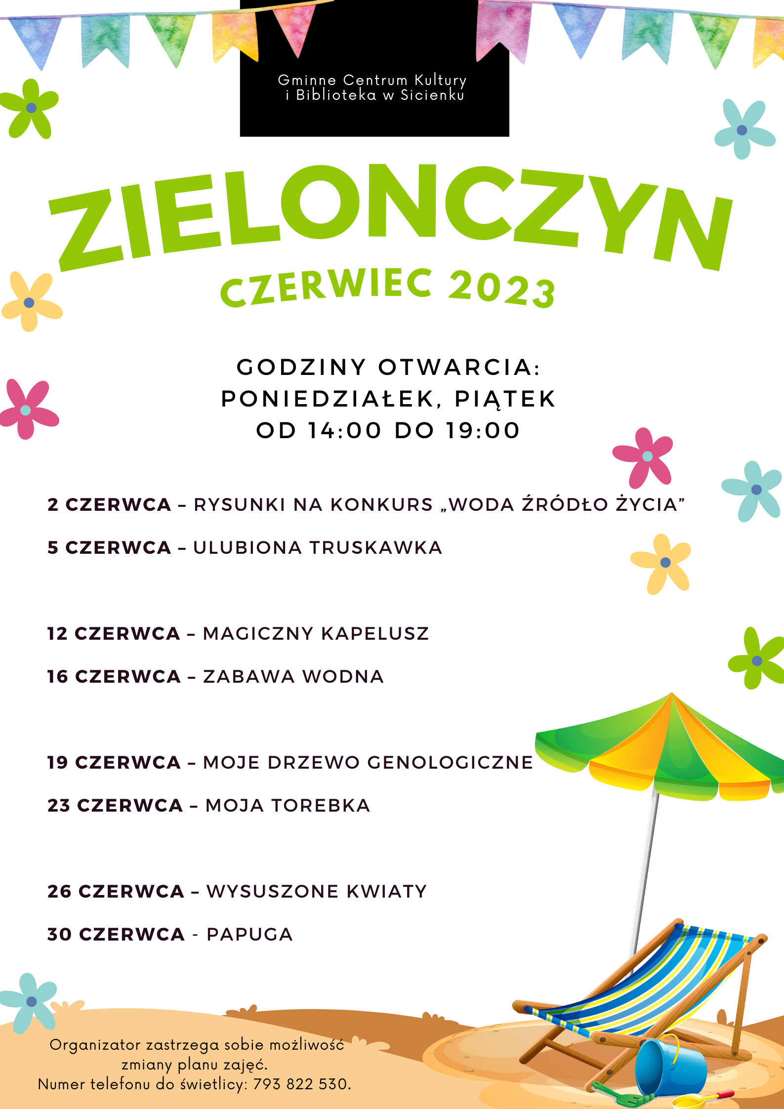 Plan pracy - czerwiec 2023 Zielonczyn