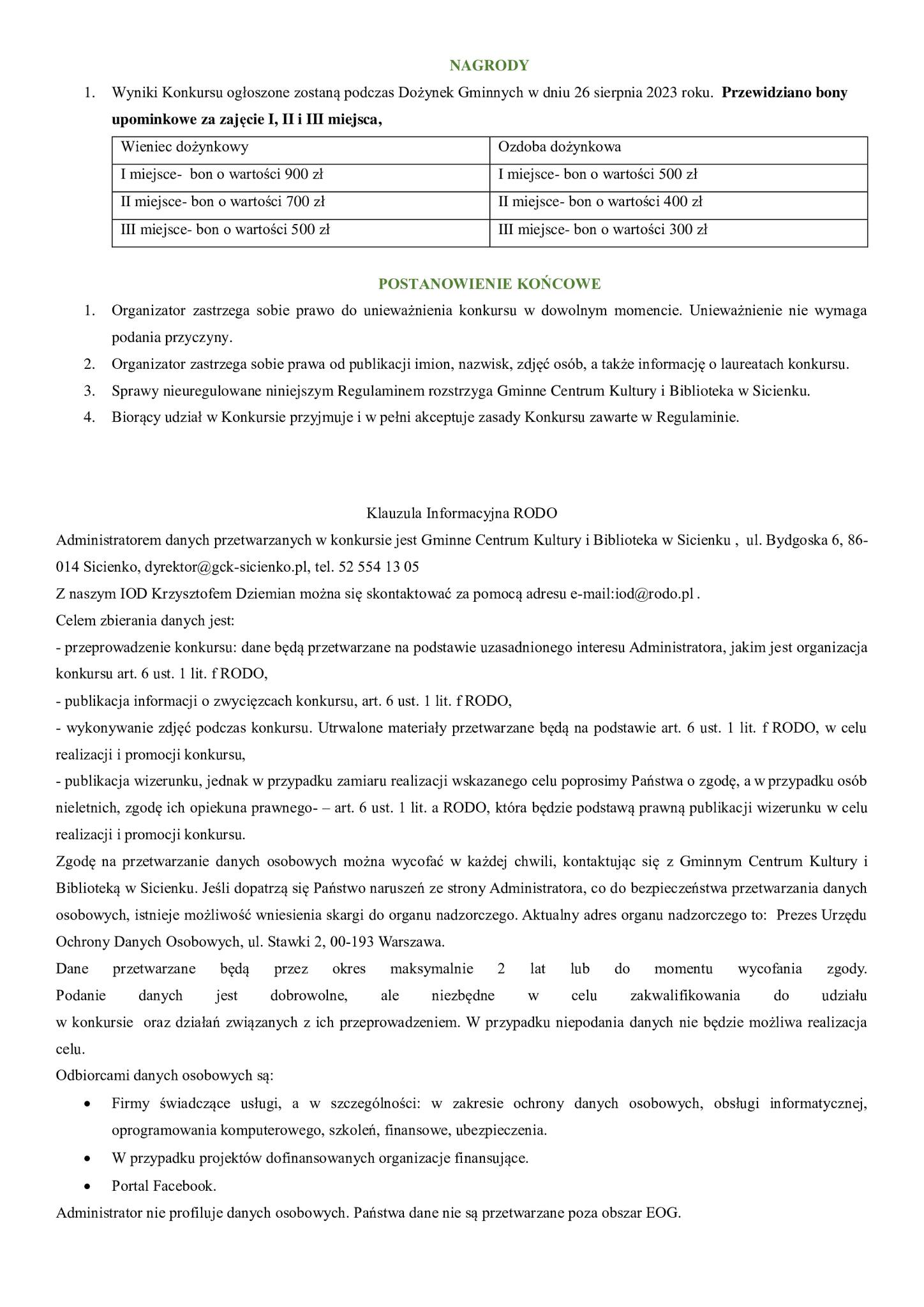 Regulamin konkursu na wieniec dożynkowy Regulamin konkursu na wieniec dożynkowy