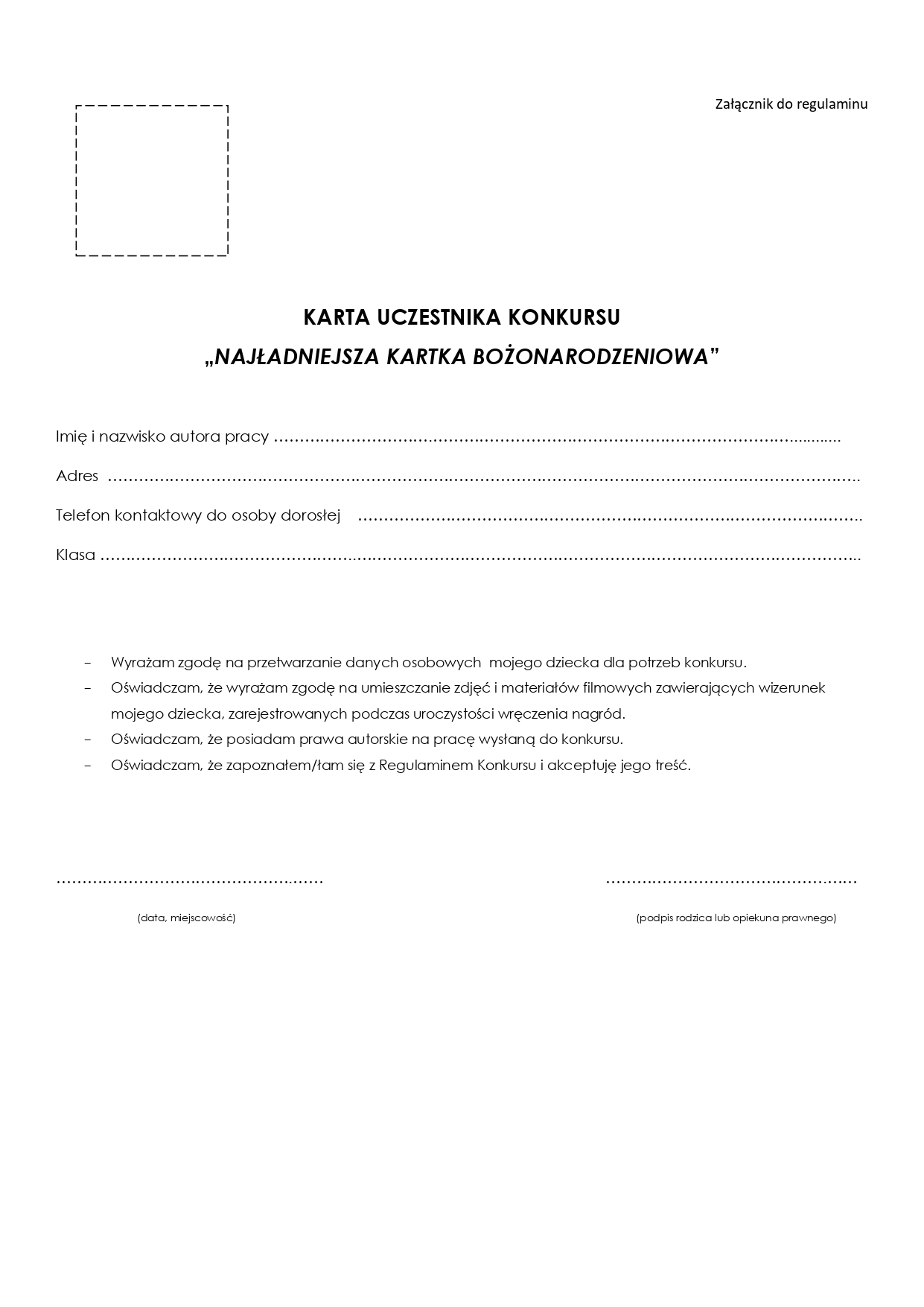 Karta zgłoszeniowa - kartka