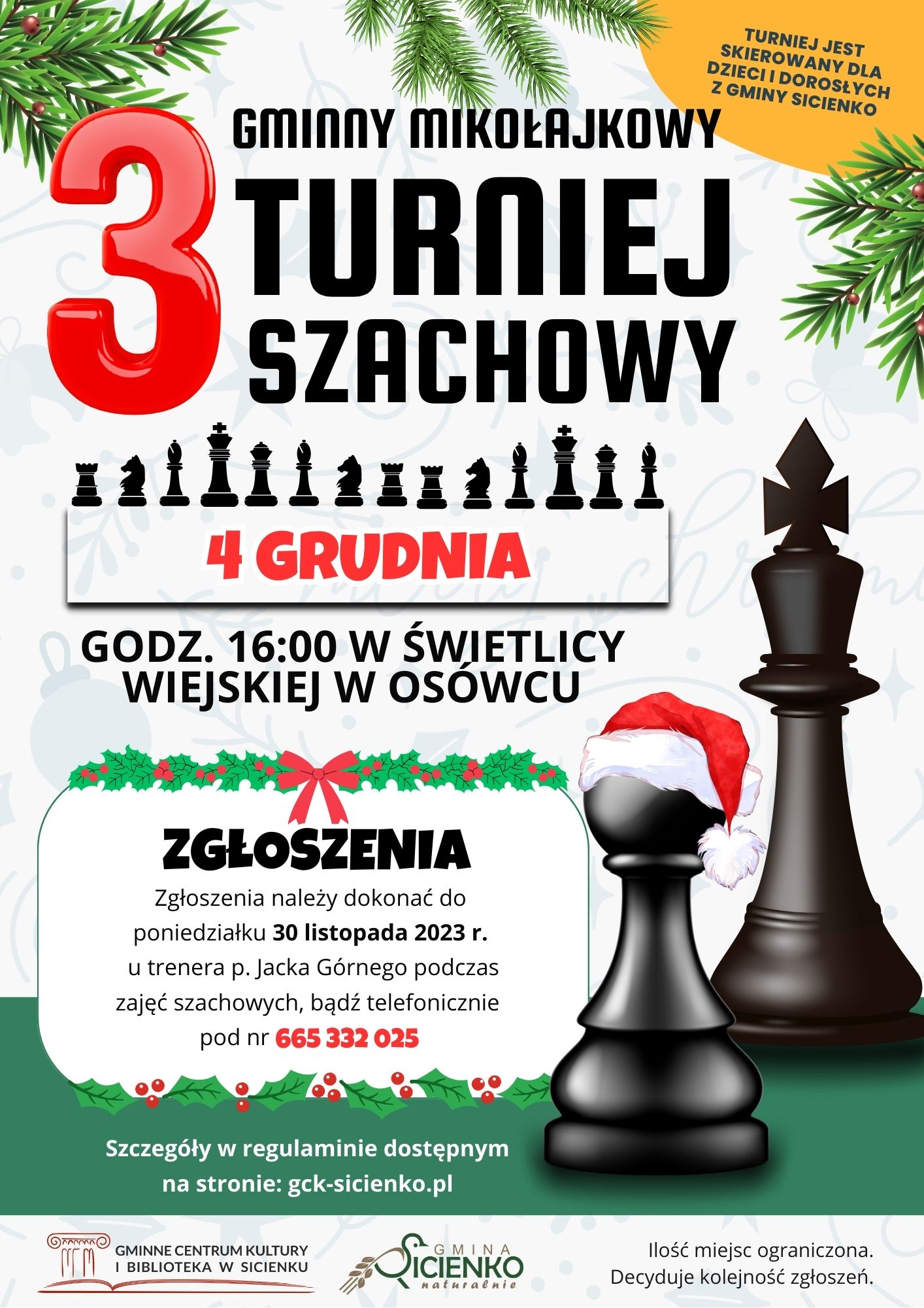 Plakat - Gminny Mikołajkowy Turniej Szachowy Plakat - Gminny Mikołajkowy Turniej Szachowy
