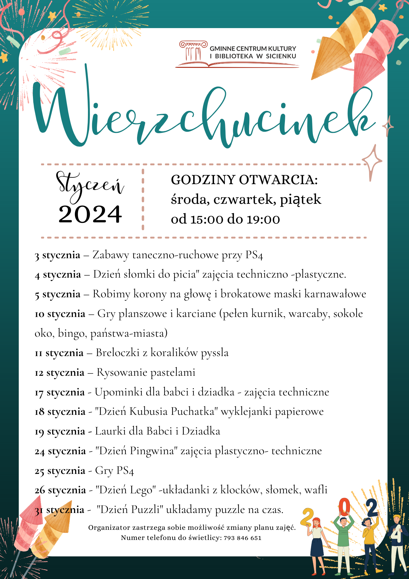 Plan pracy - styczeń 2024 Wierzchucinek