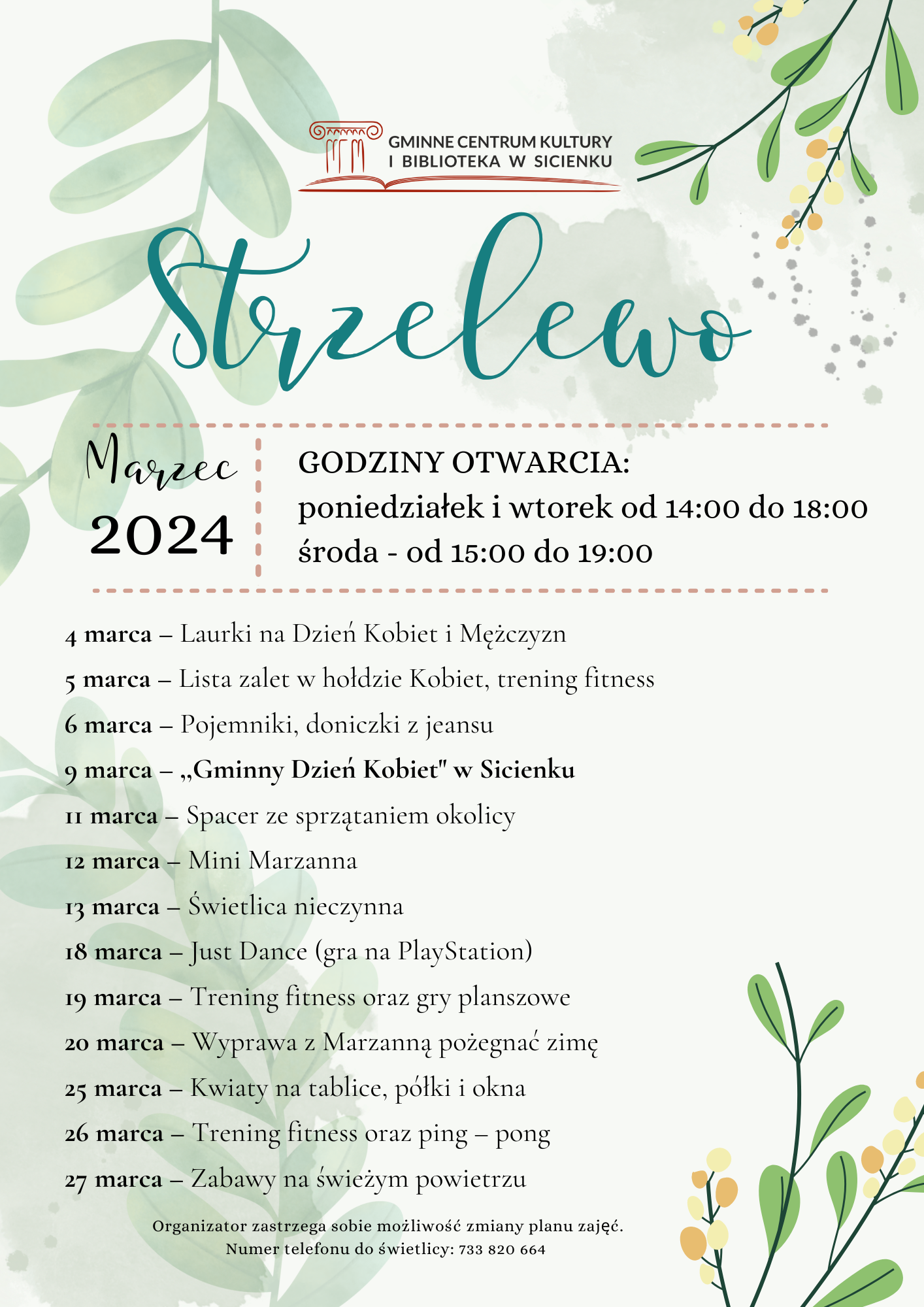 Plan pracy - marzec 2024 Strzelewo