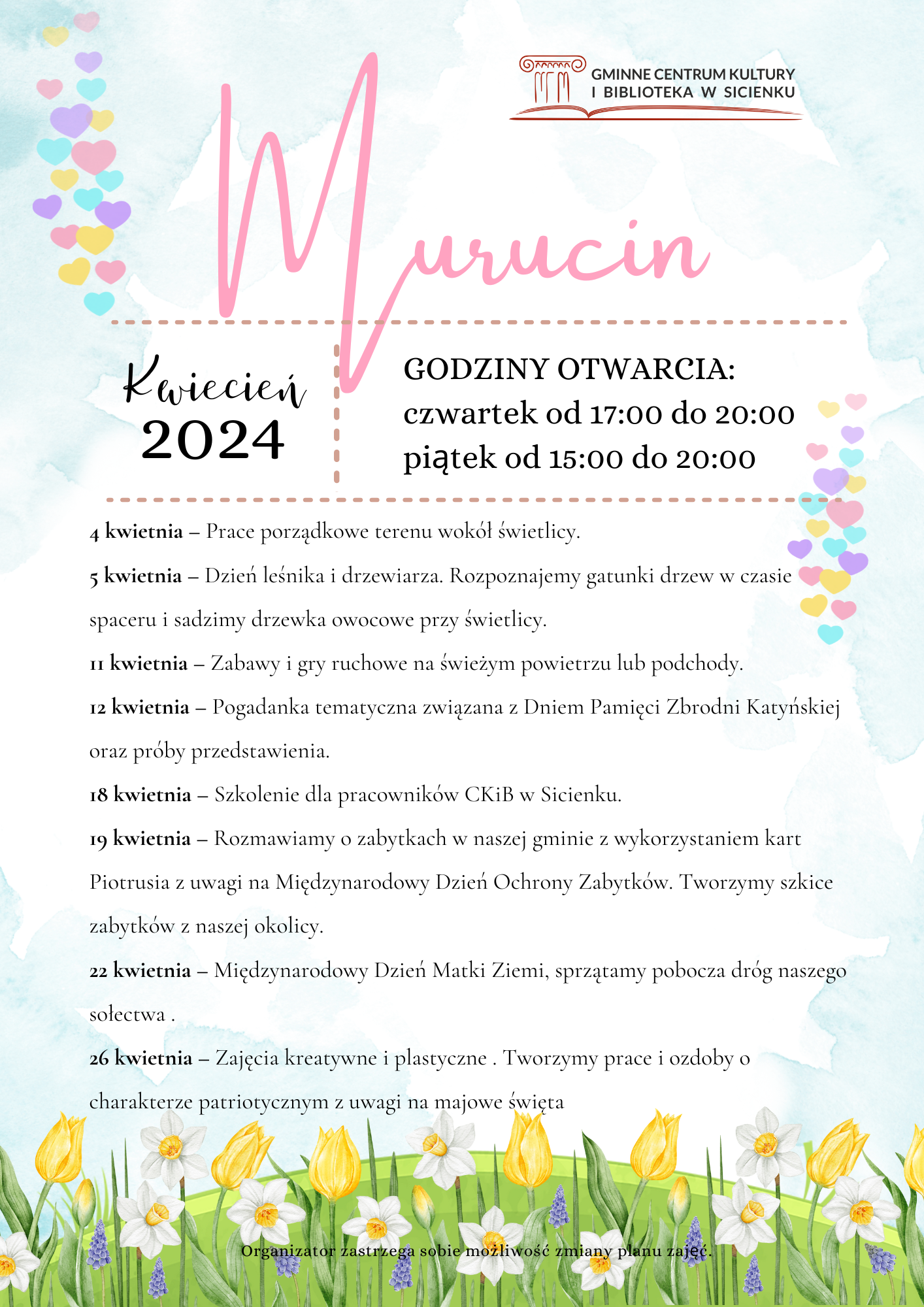 Plan zajęć - kwiecień 2024 Murucin