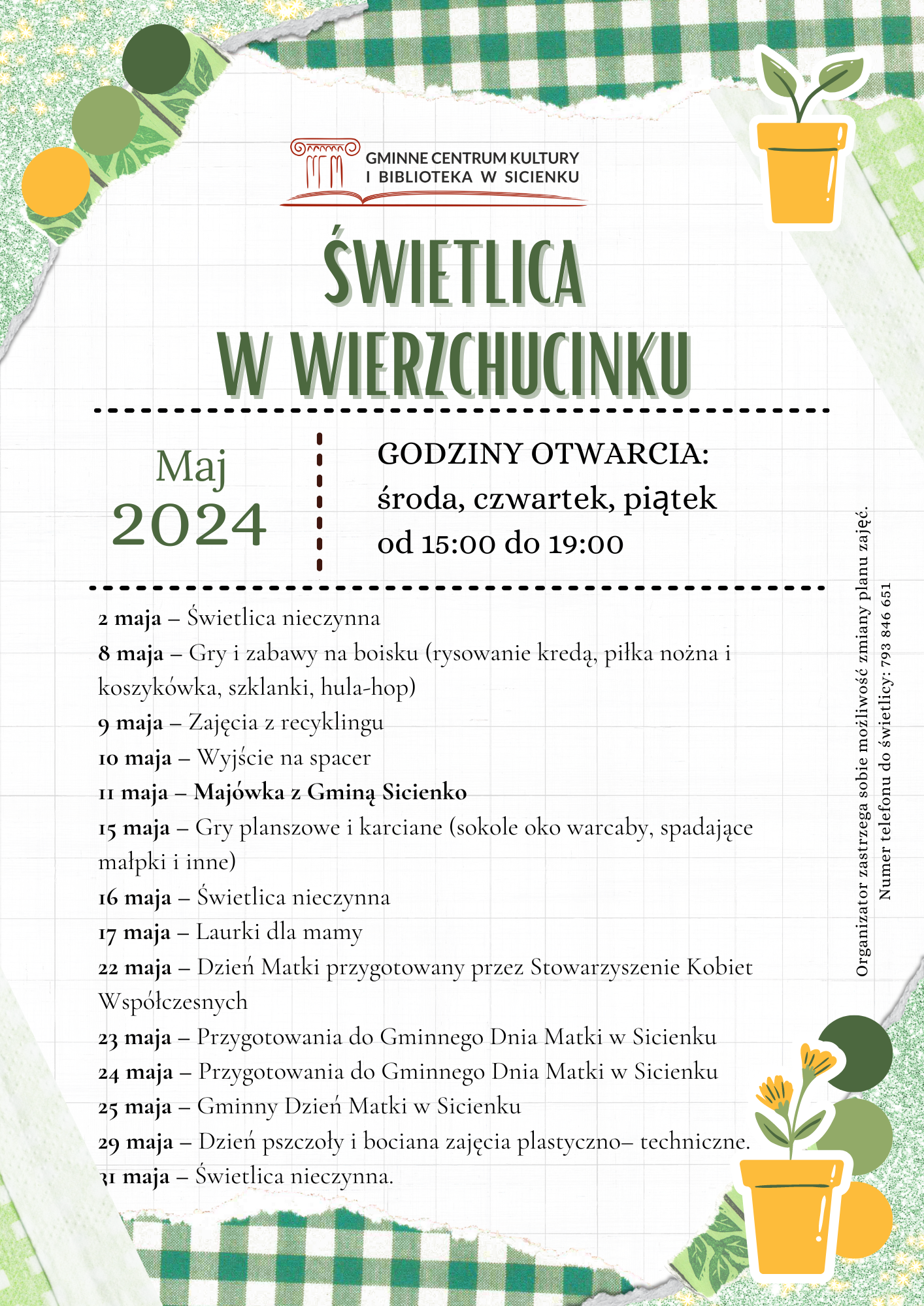 Plan pracy - maj 2024 Wierzchucinek
