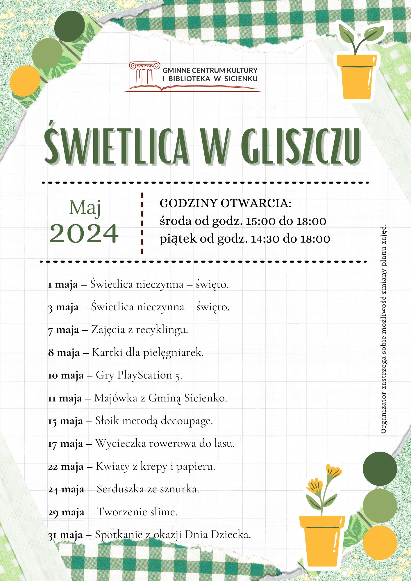 Plan pracy - maj 2024 Gliszcz Plan pracy - maj 2024 Gliszcz