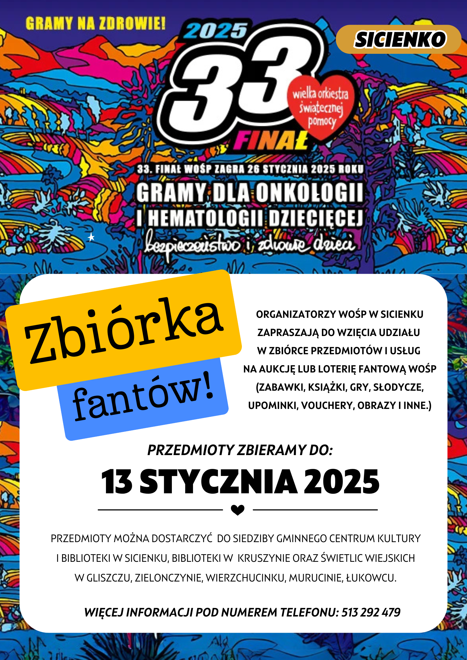 Plakat - zbiórka fantów WOŚP 2025 Plakat - zbiórka fantów WOŚP 2025