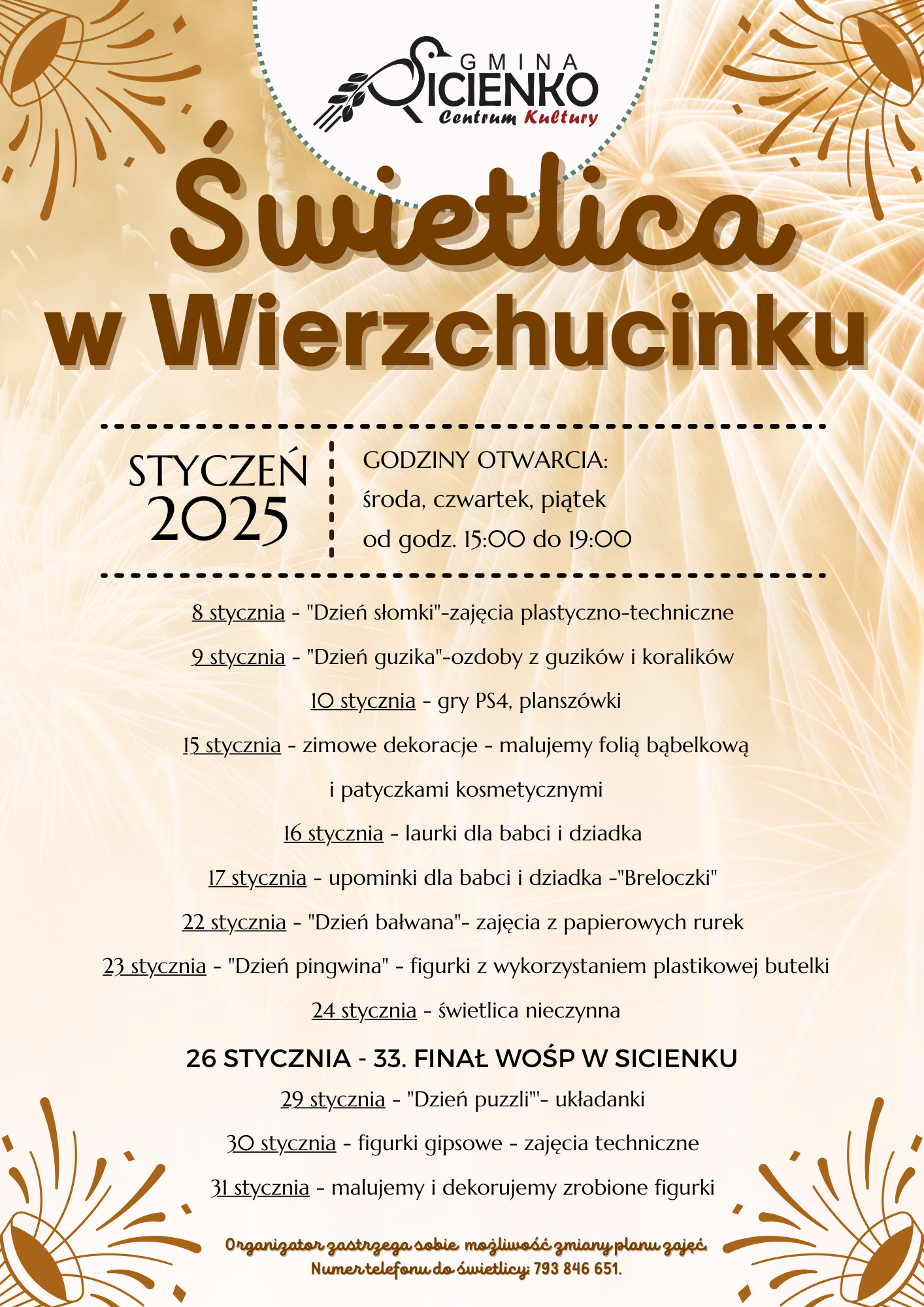 Plan zajęć - styczeń 2025 Wierzchucinek