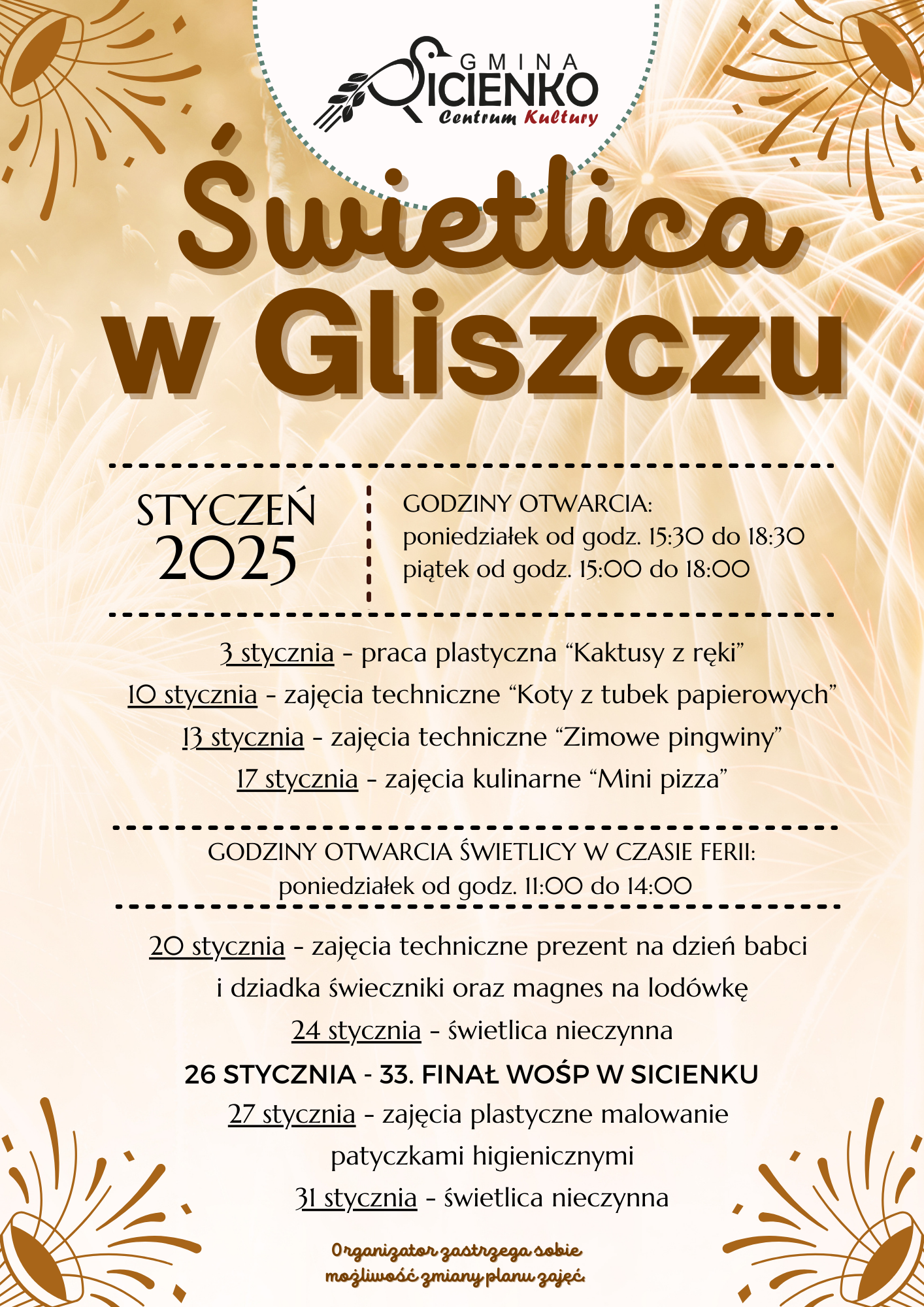 Plan zajęć - styczeń 2025 Gliszcz