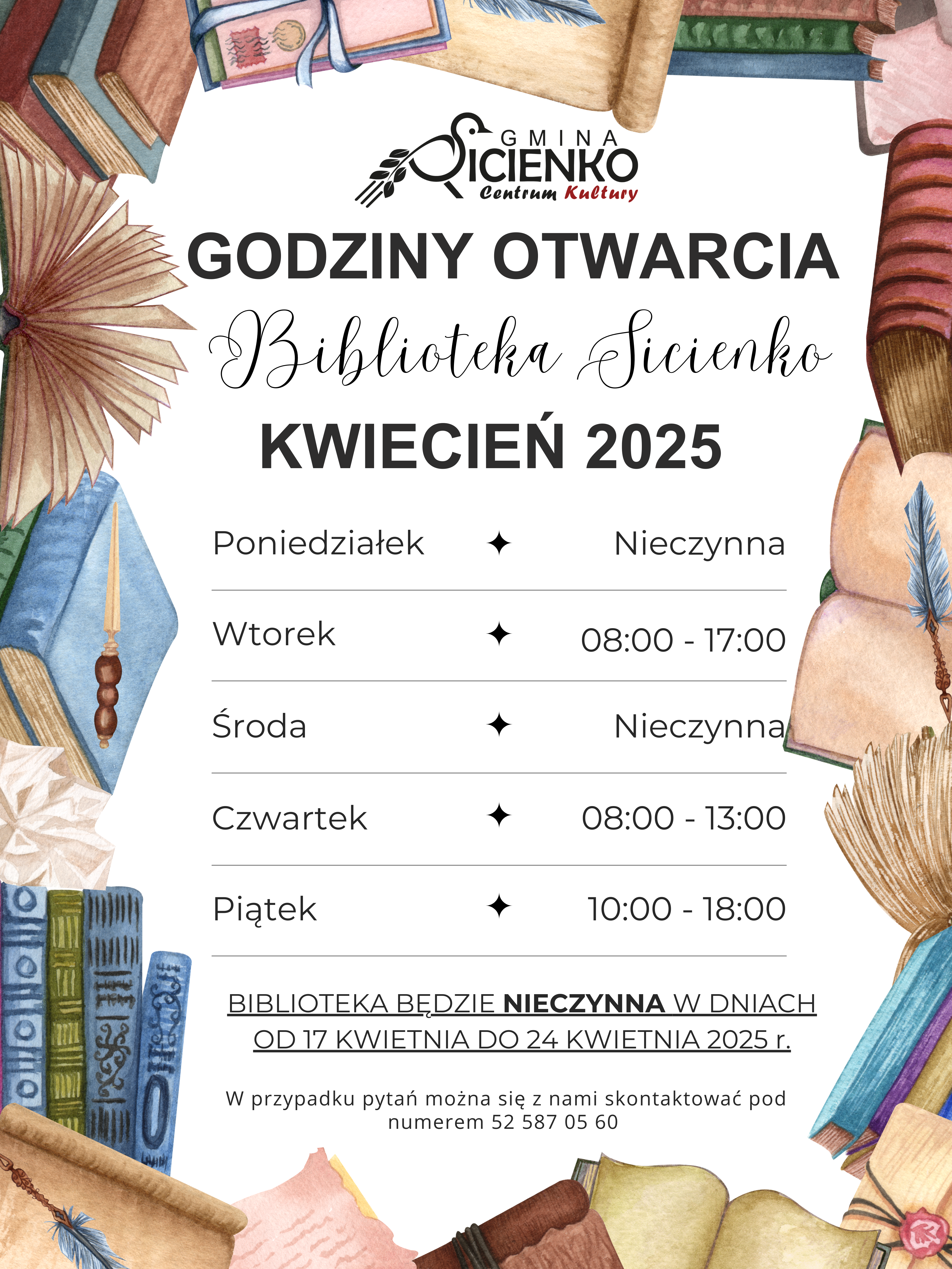 Godziny otwarcia biblioteki w Sicienku
