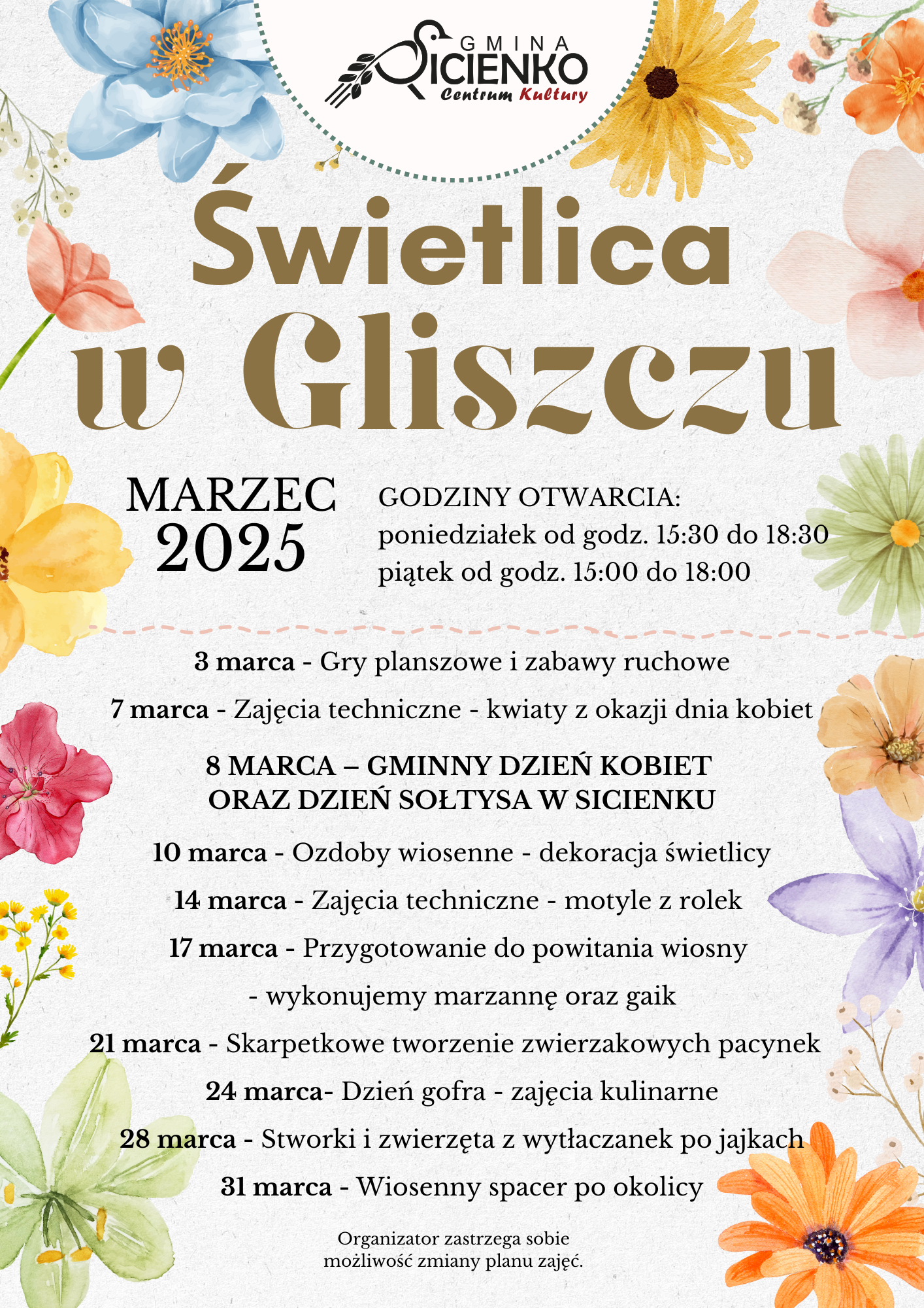 Plan zajęć - marzec 2025 Gliszcz Plan zajęć - marzec 2025 Gliszcz
