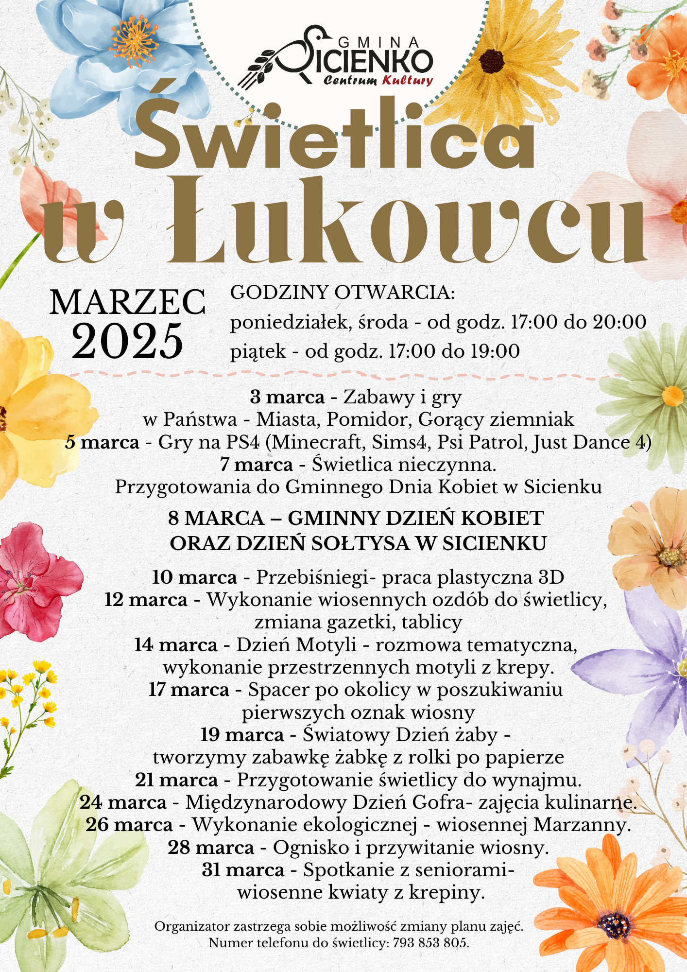 Plan zajęć - marzec 2025 Łukowiec Plan zajęć - marzec 2025 Łukowiec