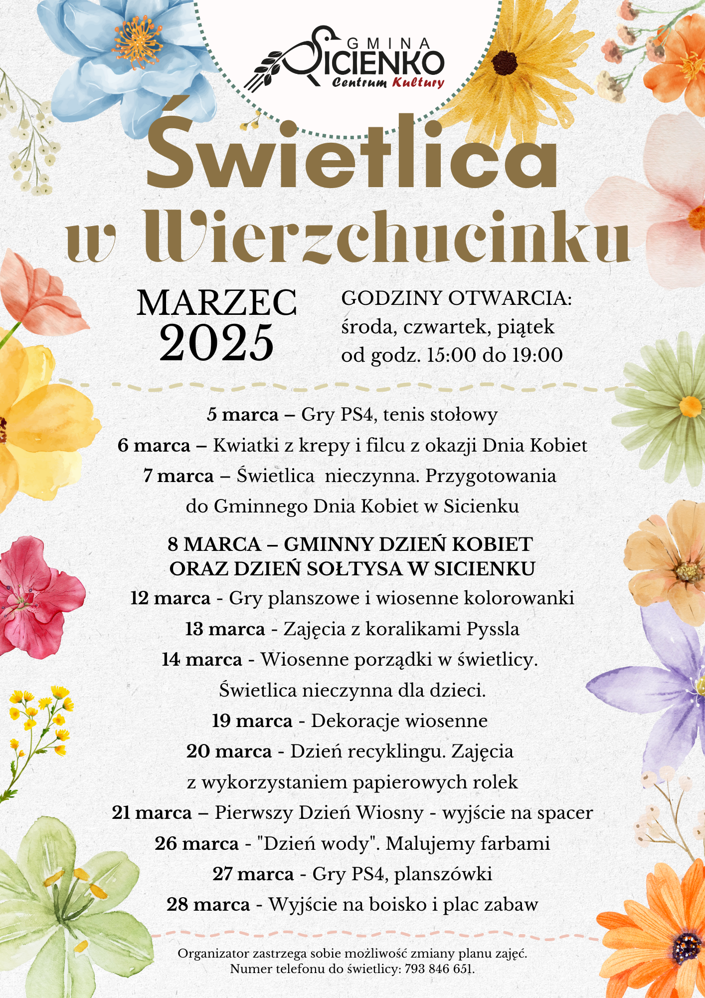Plan zajęć - marzec 2025 Wierzchucinek Plan zajęć - marzec 2025 Wierzchucinek