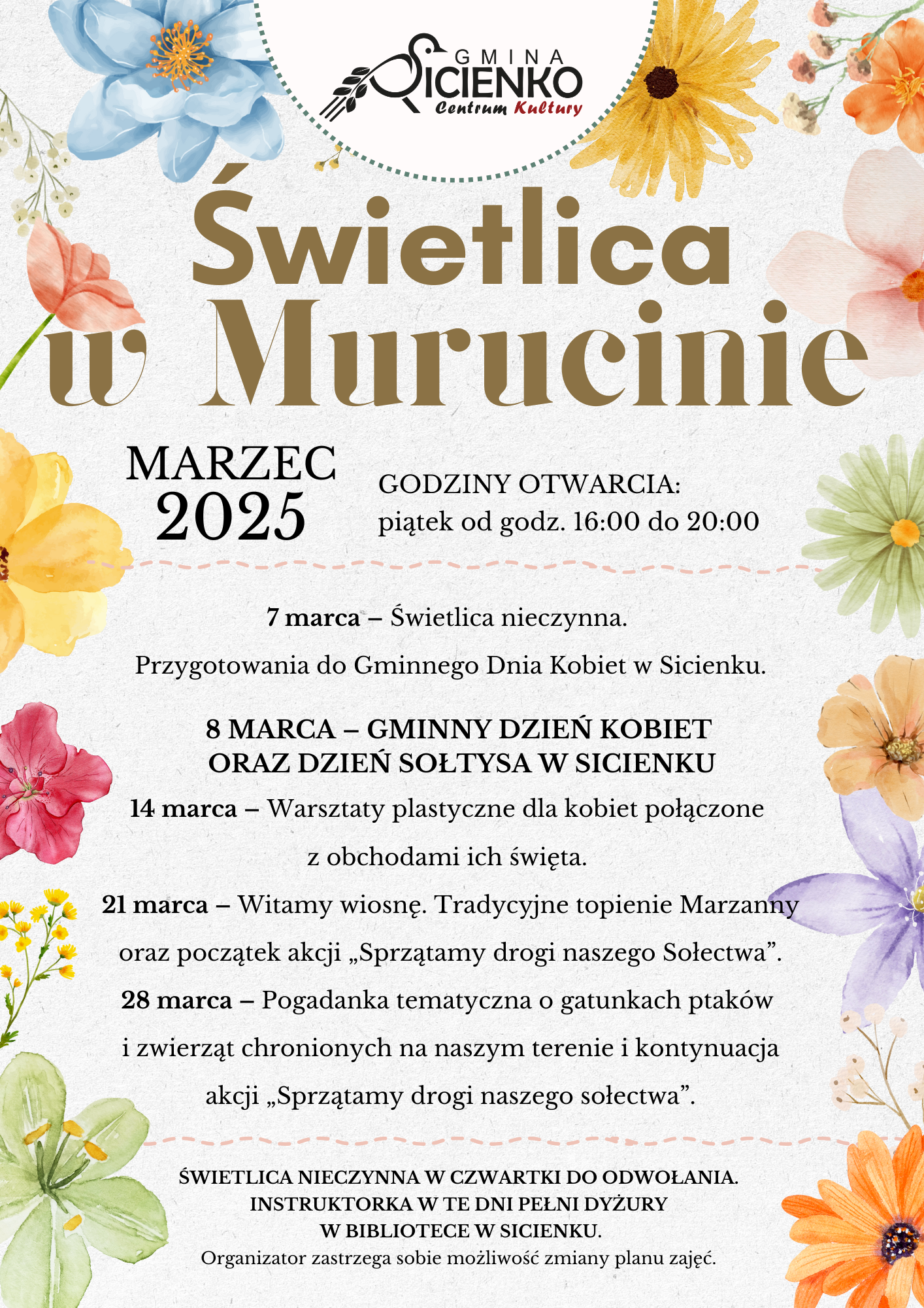 Plan zajęć - marzec 2025 Murucin