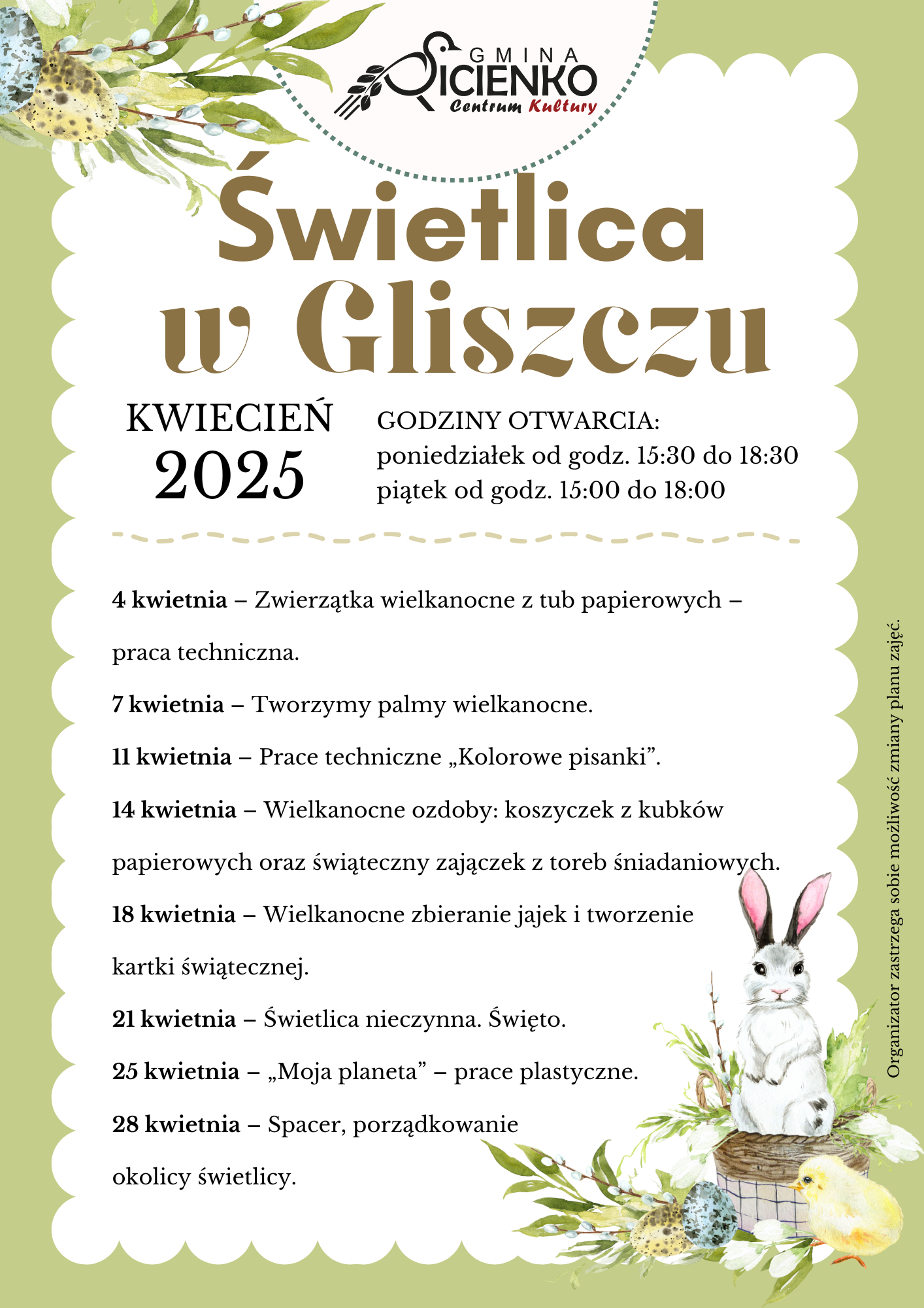 Plan zajęć - kwiecień 2025 Gliszcz