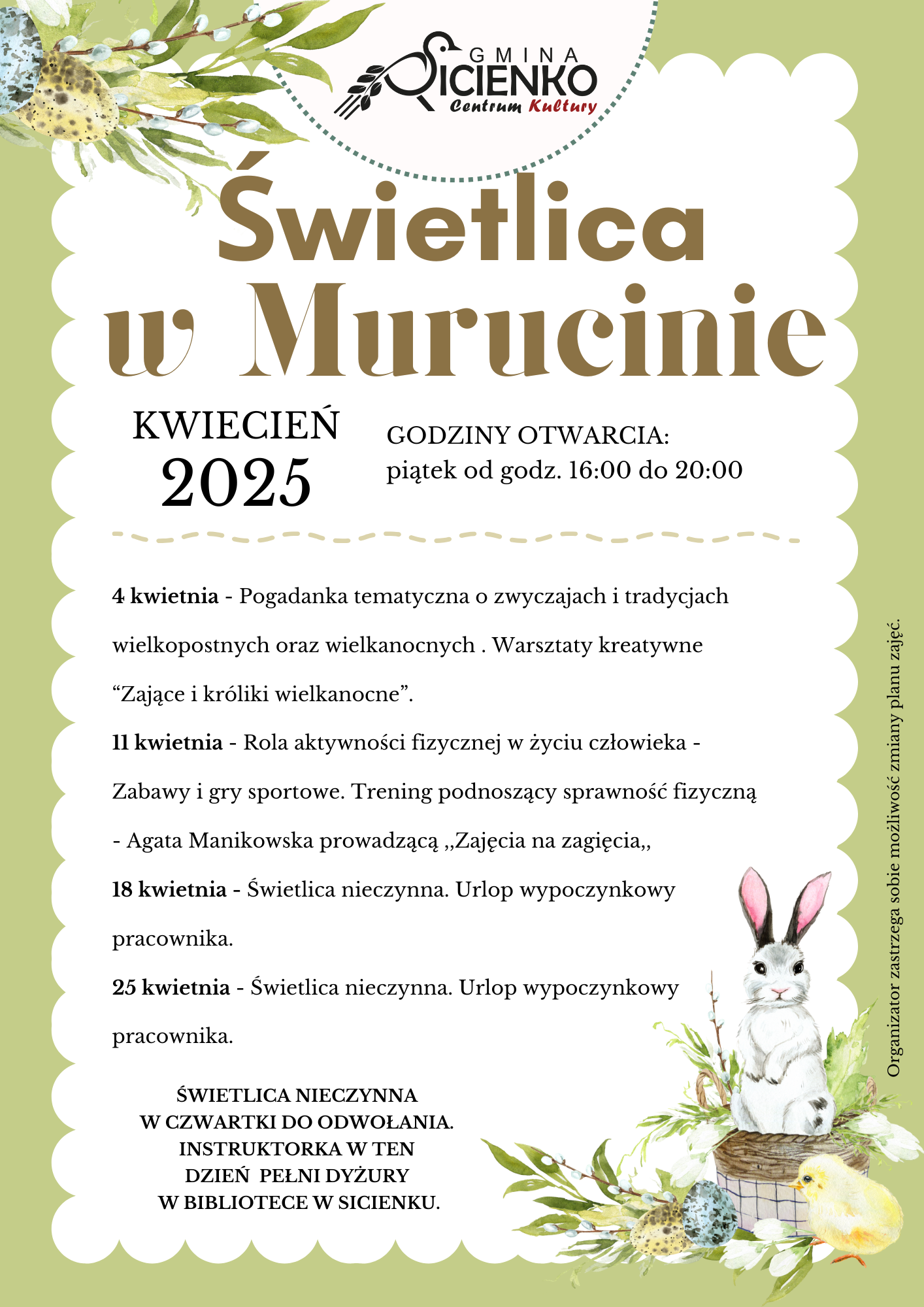 Plan zajęć - kwieicień 2025 Murucin