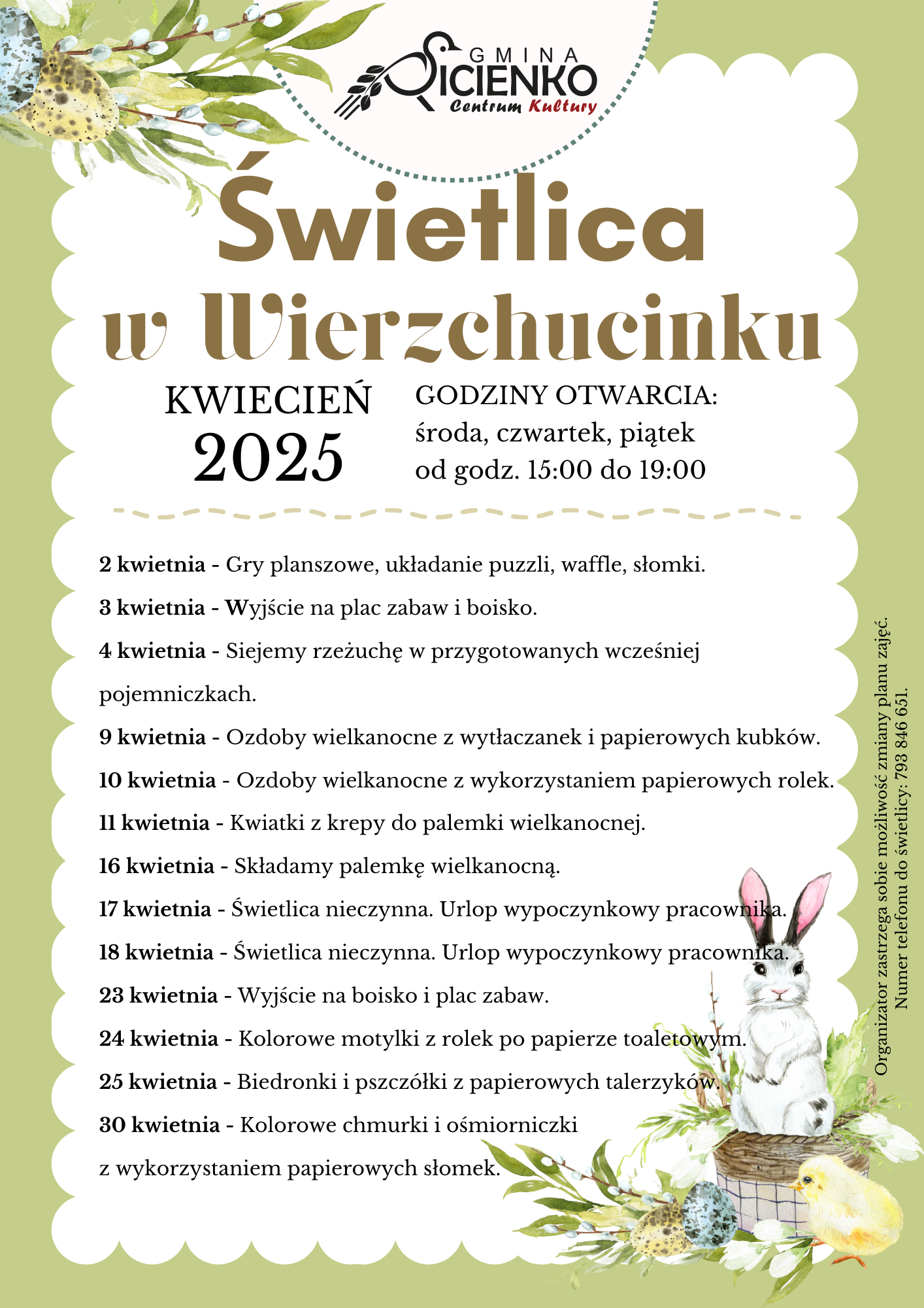 Plan zajęć - kwiecień 2025 Wierzchucinek